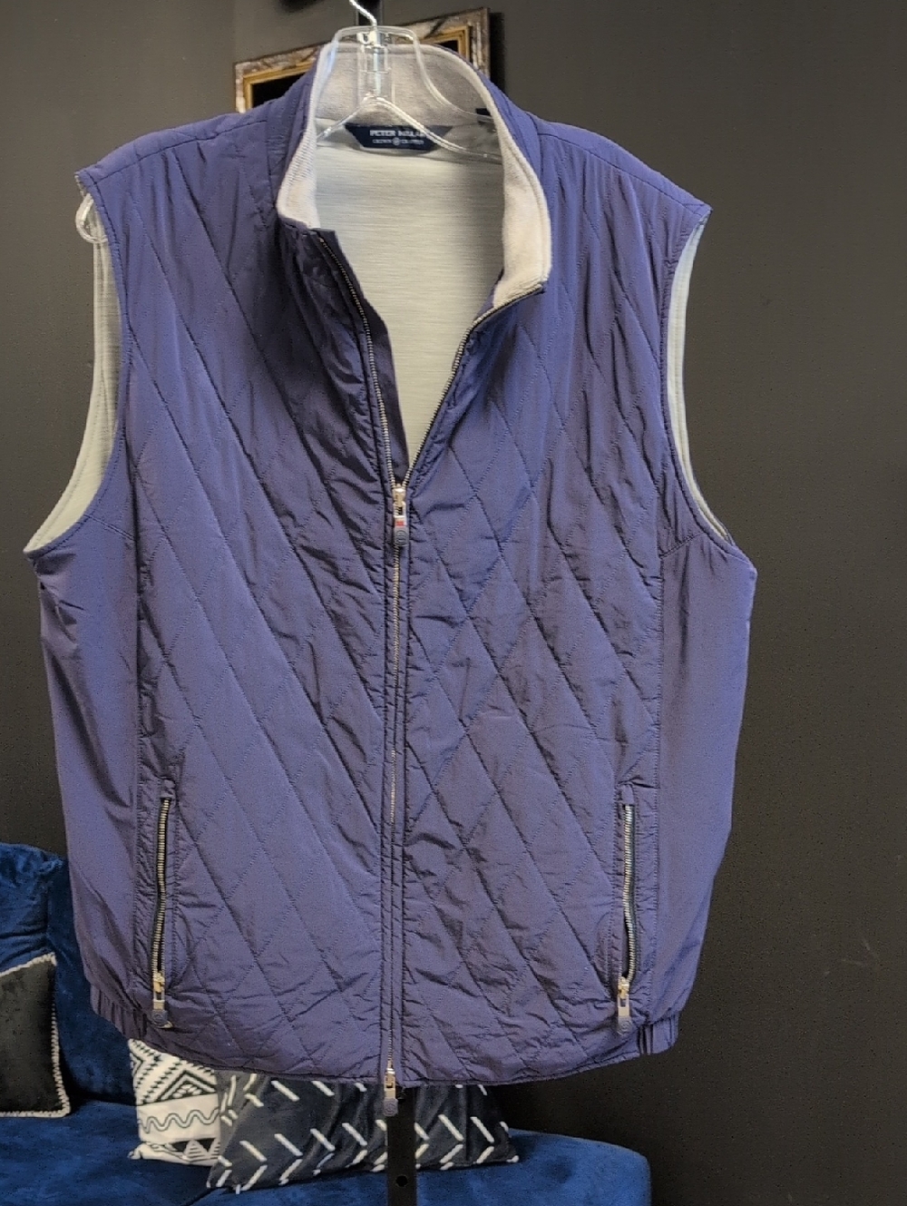 Peter Millar Quilted Navy Vest with Light Gray Lining